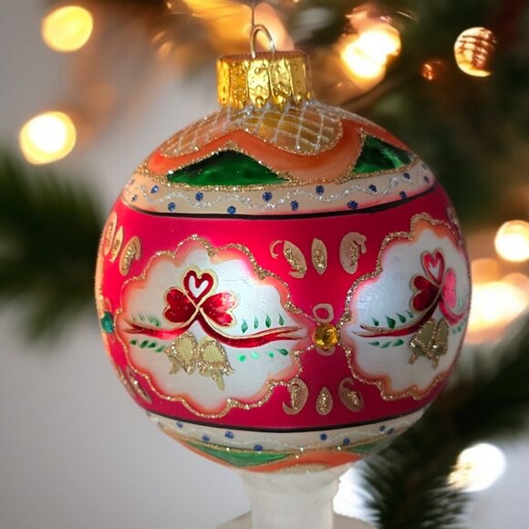 MIDWEST CBK 4" Hand Crafted Glass Holiday Ornament with Gold Detail and Gems - Picture 5 of 5